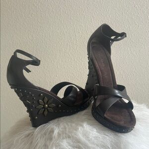 Bebe brown Wedge Sandals with Studded Design